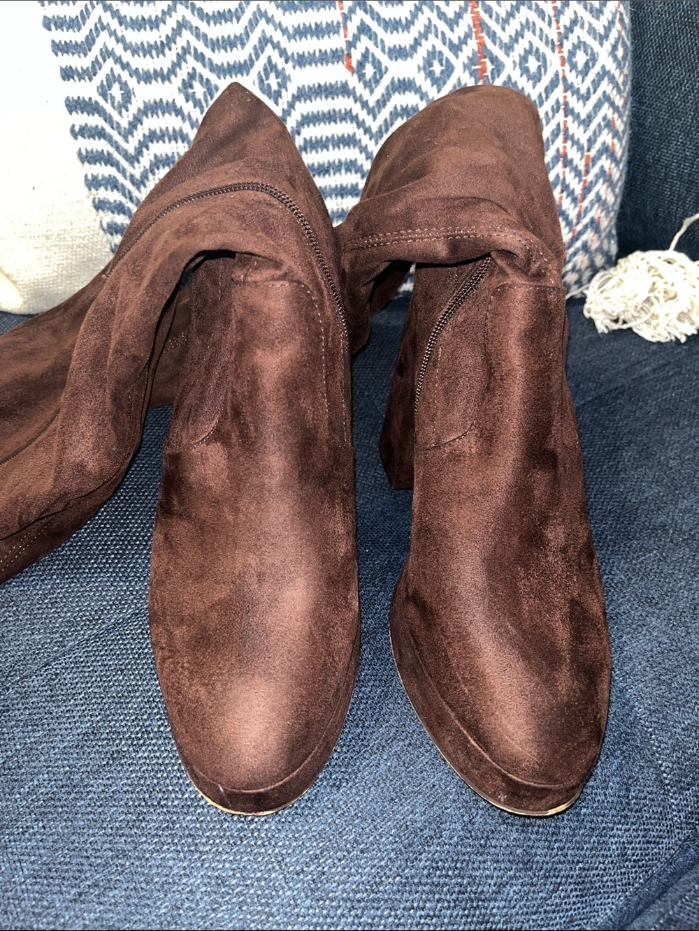 Steve Madden Brown Suede Pointed Toe Block Heel Ankle Boots